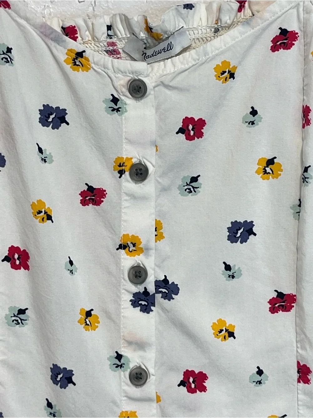 Madewell White Yellow Red Floral Scoop-Neck Button Front Top